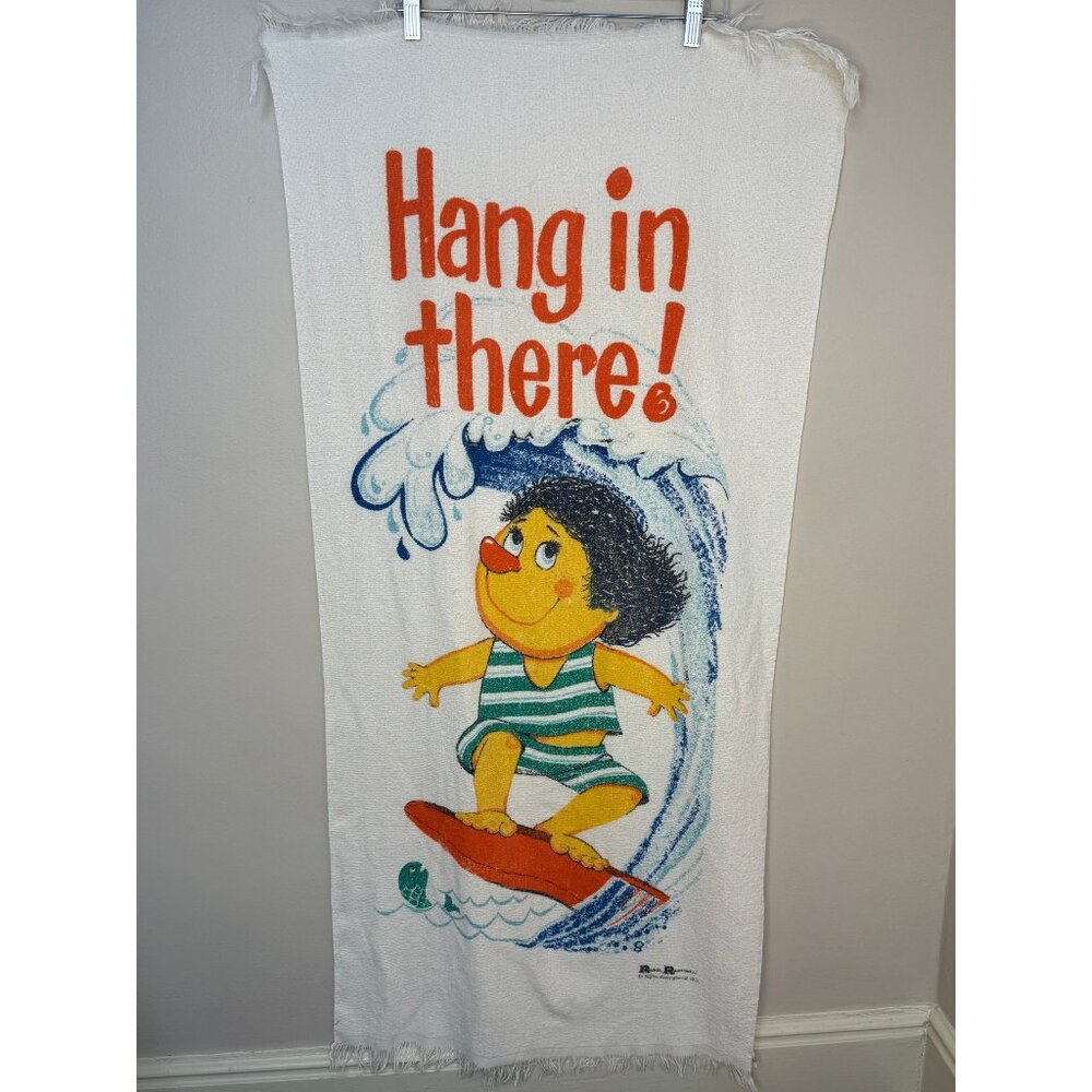 Vintage 1960s/70s Kitsch Novelty Surfer Beach Towel, Pool, Hang In There, Cannon